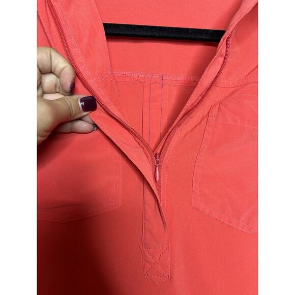 Title Nine Nimblene Shift Coral Orange Quarter Zip Pockets Roll Tab Sleeves Med - Picture 9 of 12